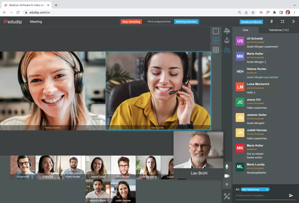 Webinar in einem Browser mit Chatfunktion von edudip