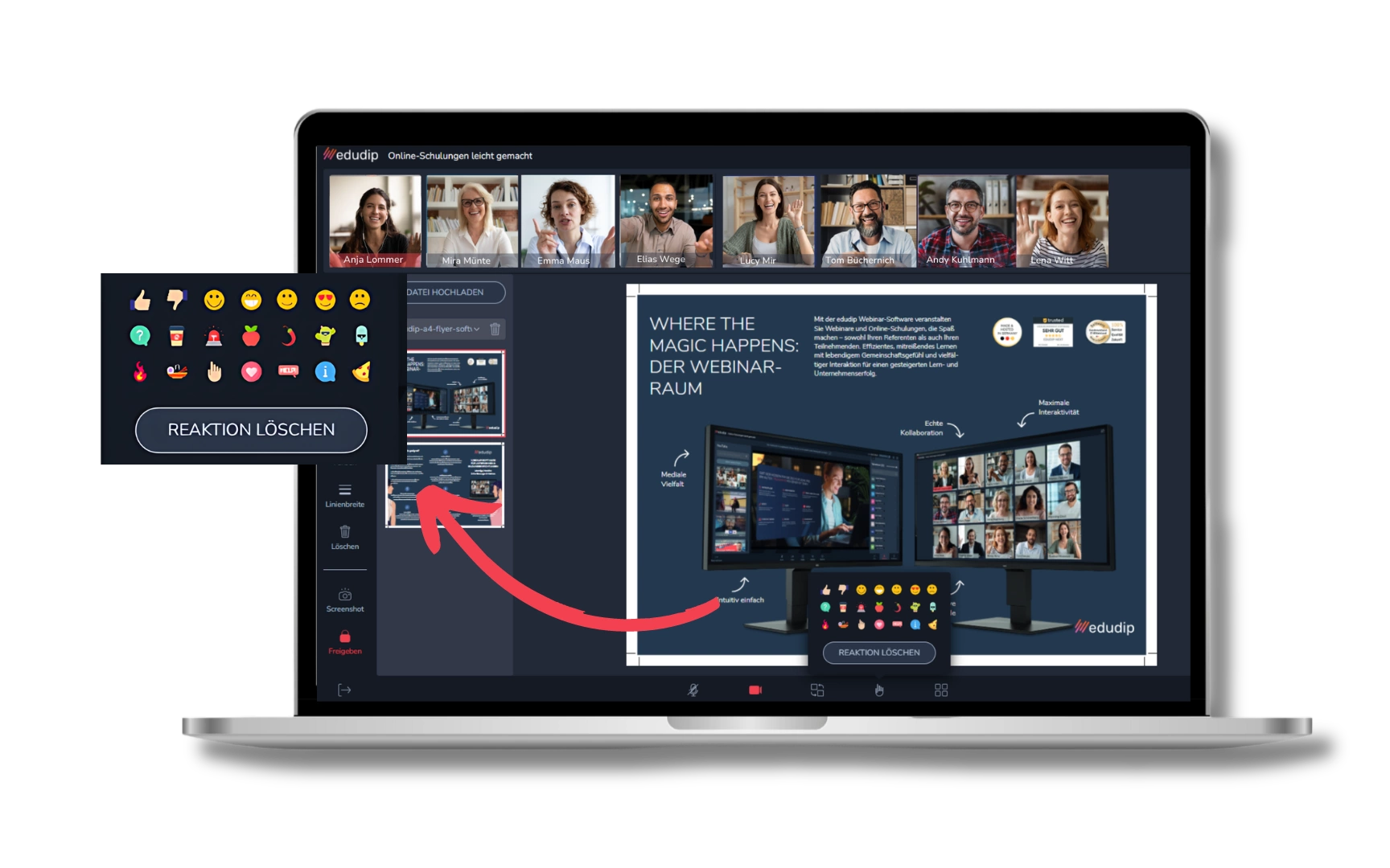 Schnelles Feedback im Webinar mit der Handzeichenfunktion von edudip